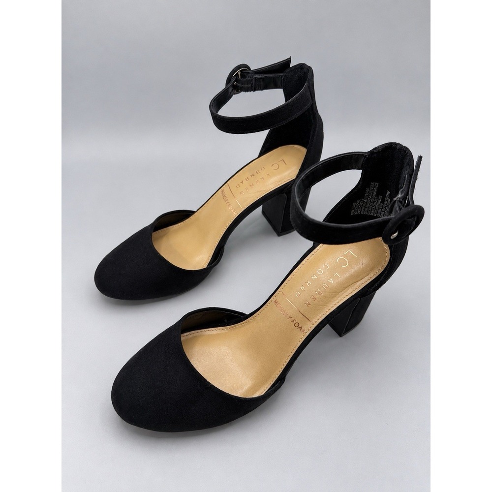 LC Lauren Conrad Women's Size 6 M Black Ankle Strap Block Heel Pumps Memory Foam